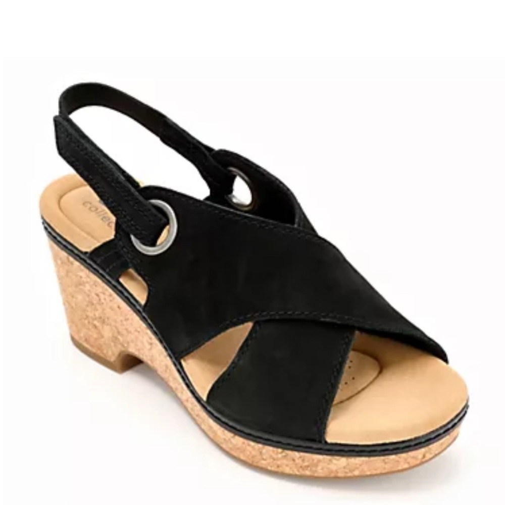 Clarks Collection Leather Back- Strap Wedges - Giselle Loop 7.5 M